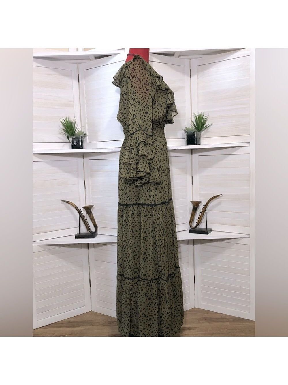 Misa LosAngeles Dress chiffon Green Dot Ruffle whimsigoth fairy festival boho XS - Picture 6 of 8